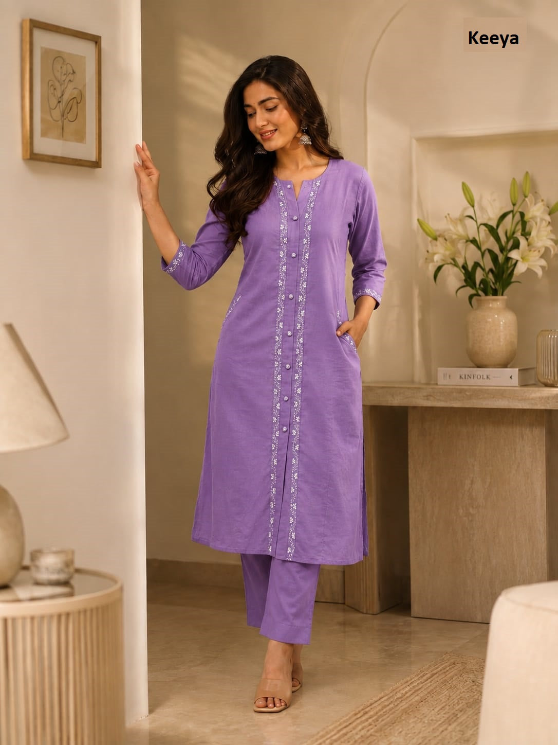 Code K3670 Keeya Cotton Kurti Pant Set Exporter Ahmedabad