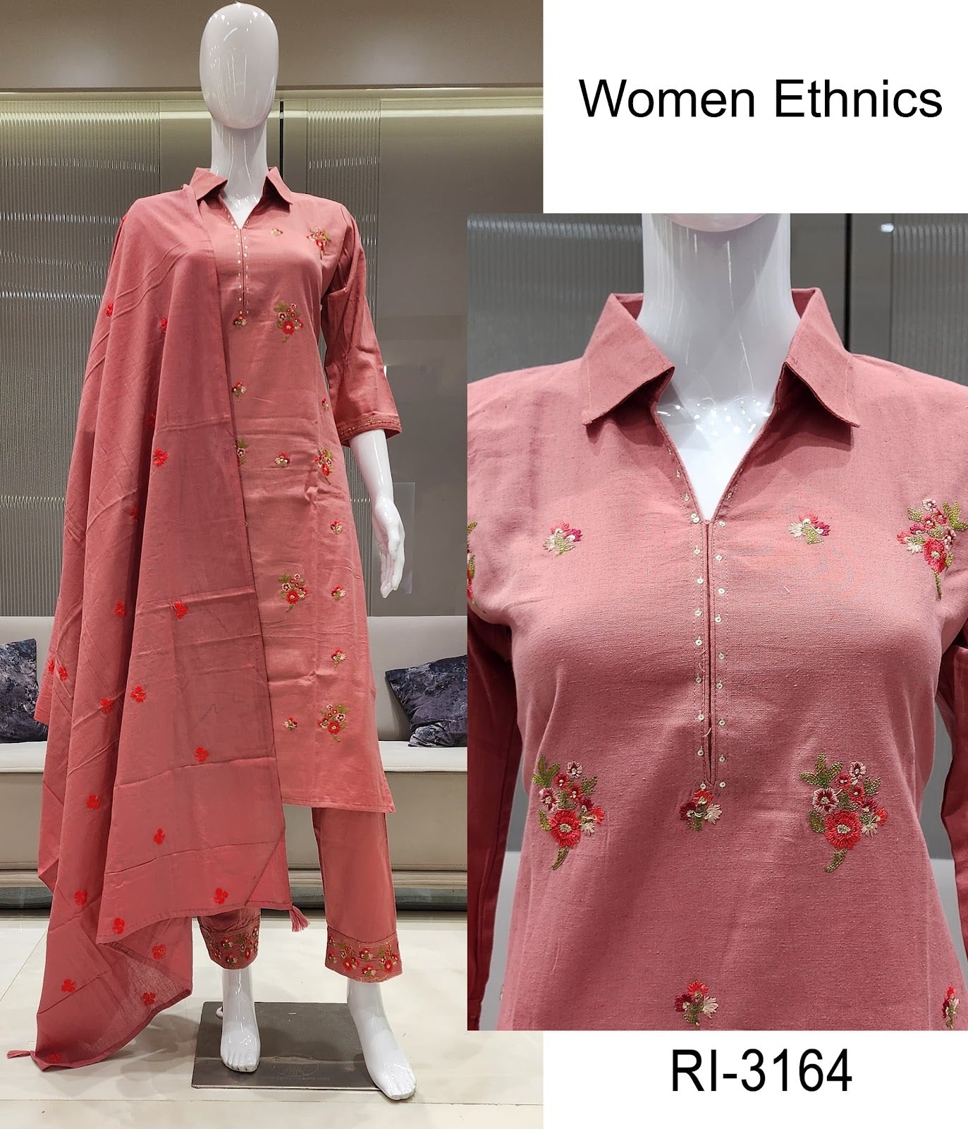 Collar 08 Women Ethnics Soft Cotton Readymade Pant Style Suits Wholesaler