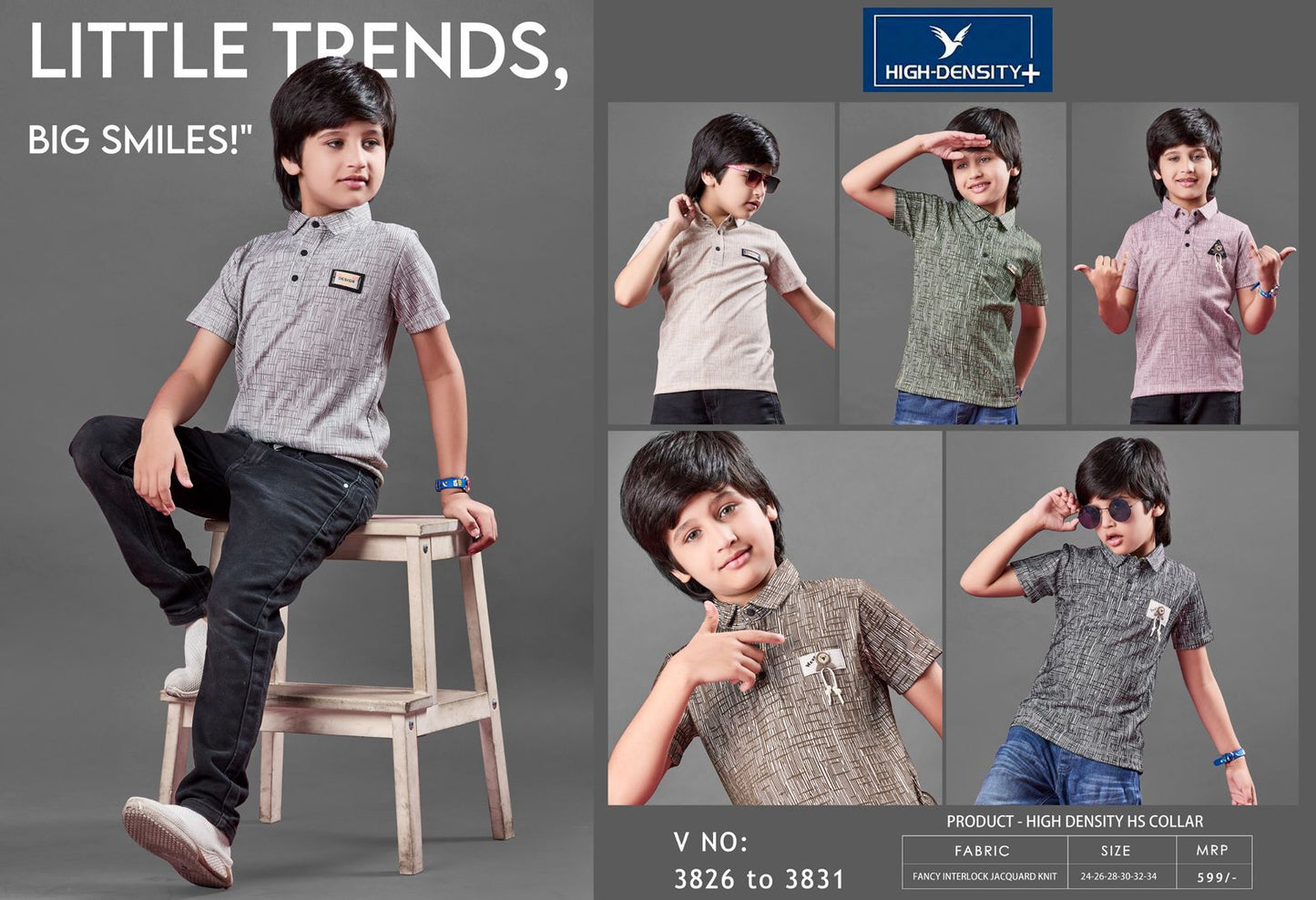 Collar 3826 -3831 High Density Jacquard Knit Boys Tshirt Wholesale Rate