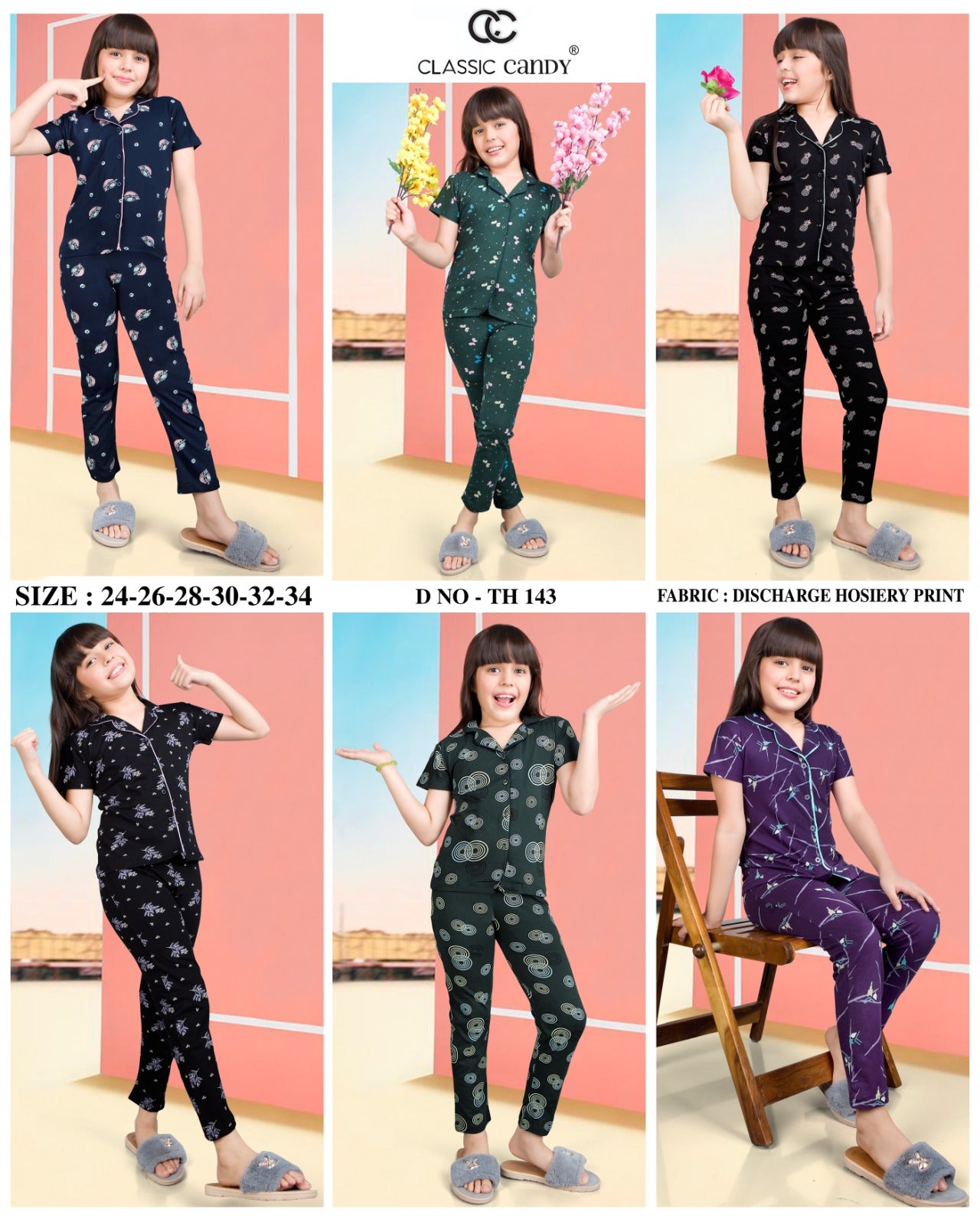 Collar Front Open Th 143 Classic Candy Hosiery Girls Night Suits Supplier Gujarat