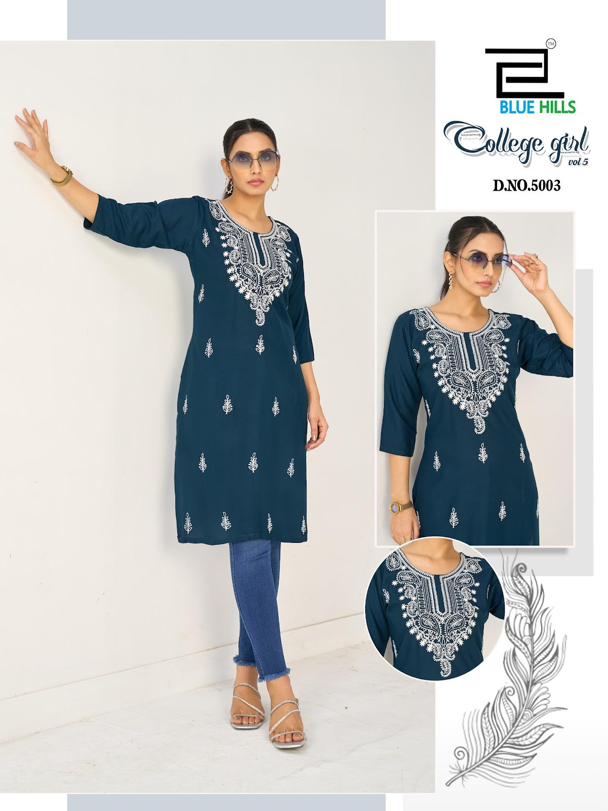 College Girl Vol 5 Blue Hills Rayon 14Kg Straight Cut Kurtis Exporter India