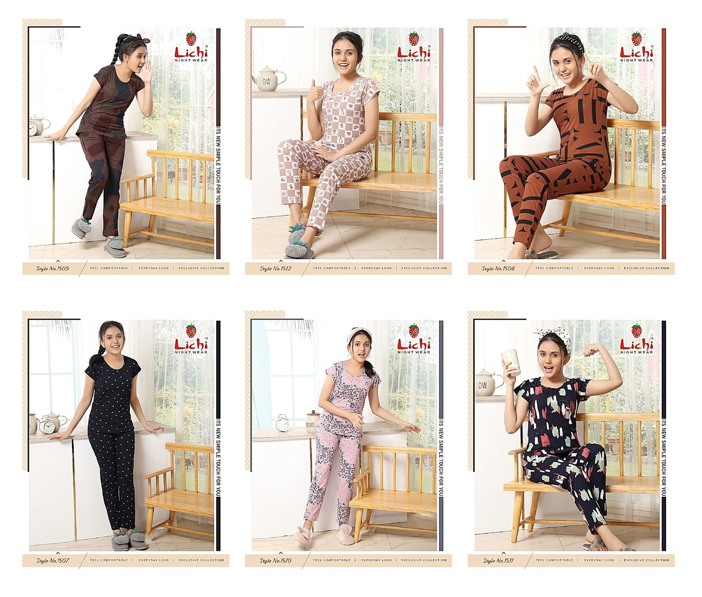 Combo Lichi Hosiery Cotton Girls Night Suits