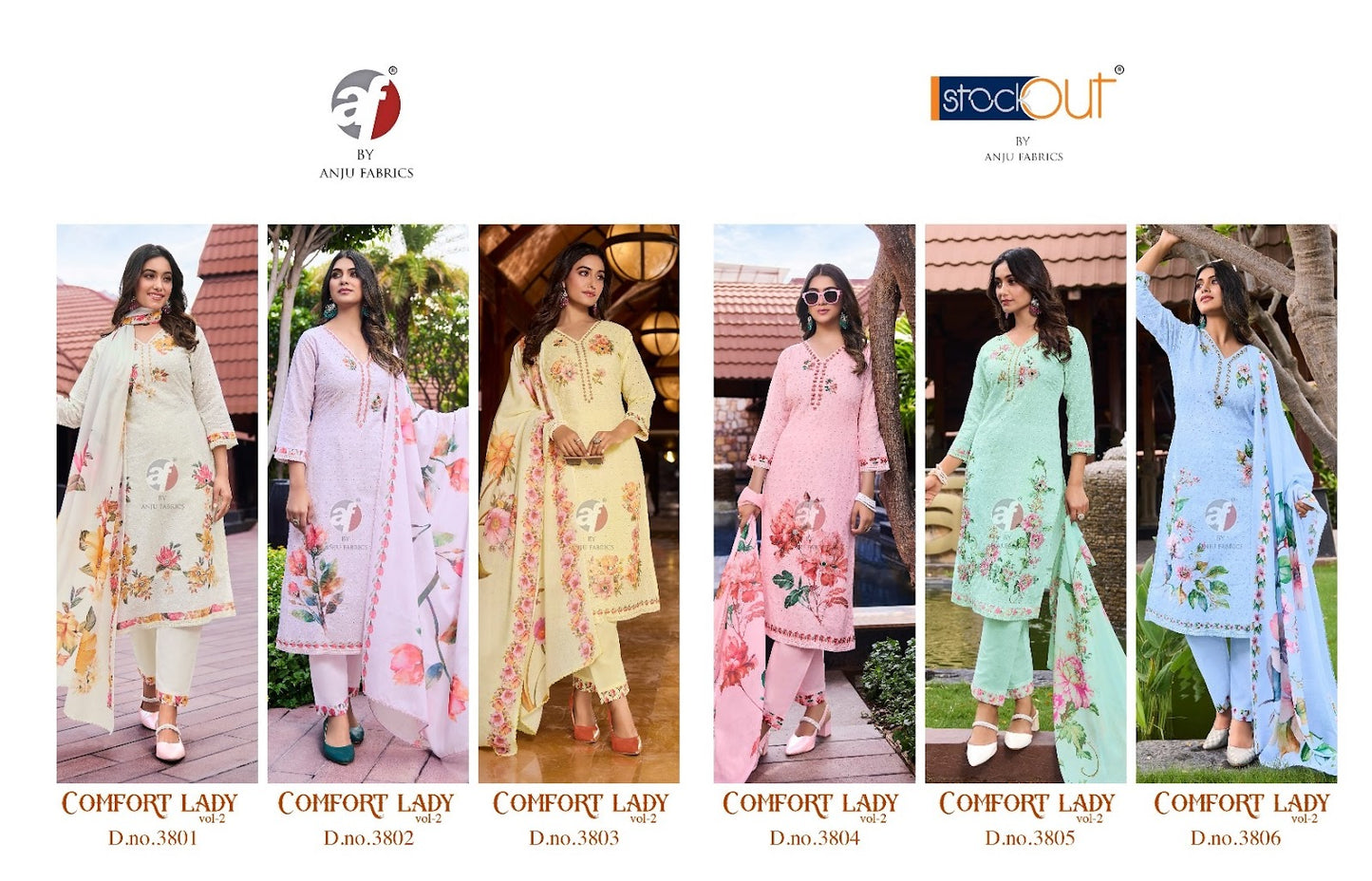 Comfort Lady Vol 2 Af Cotton Readymade Pant Style Suits Wholesale Rate