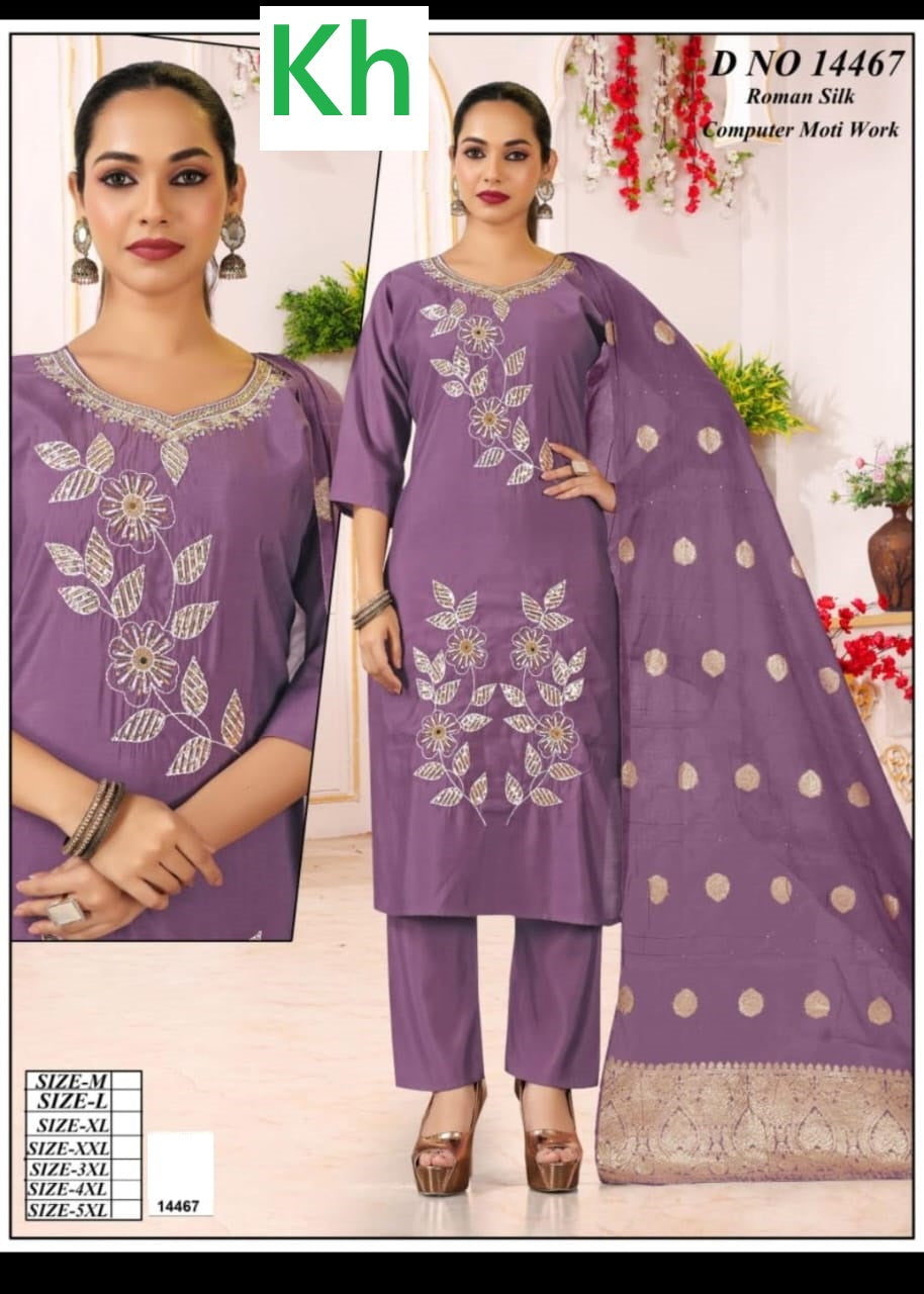 Computer Work 1807 Kh Roman Silk Readymade Pant Style Suits Exporter Gujarat