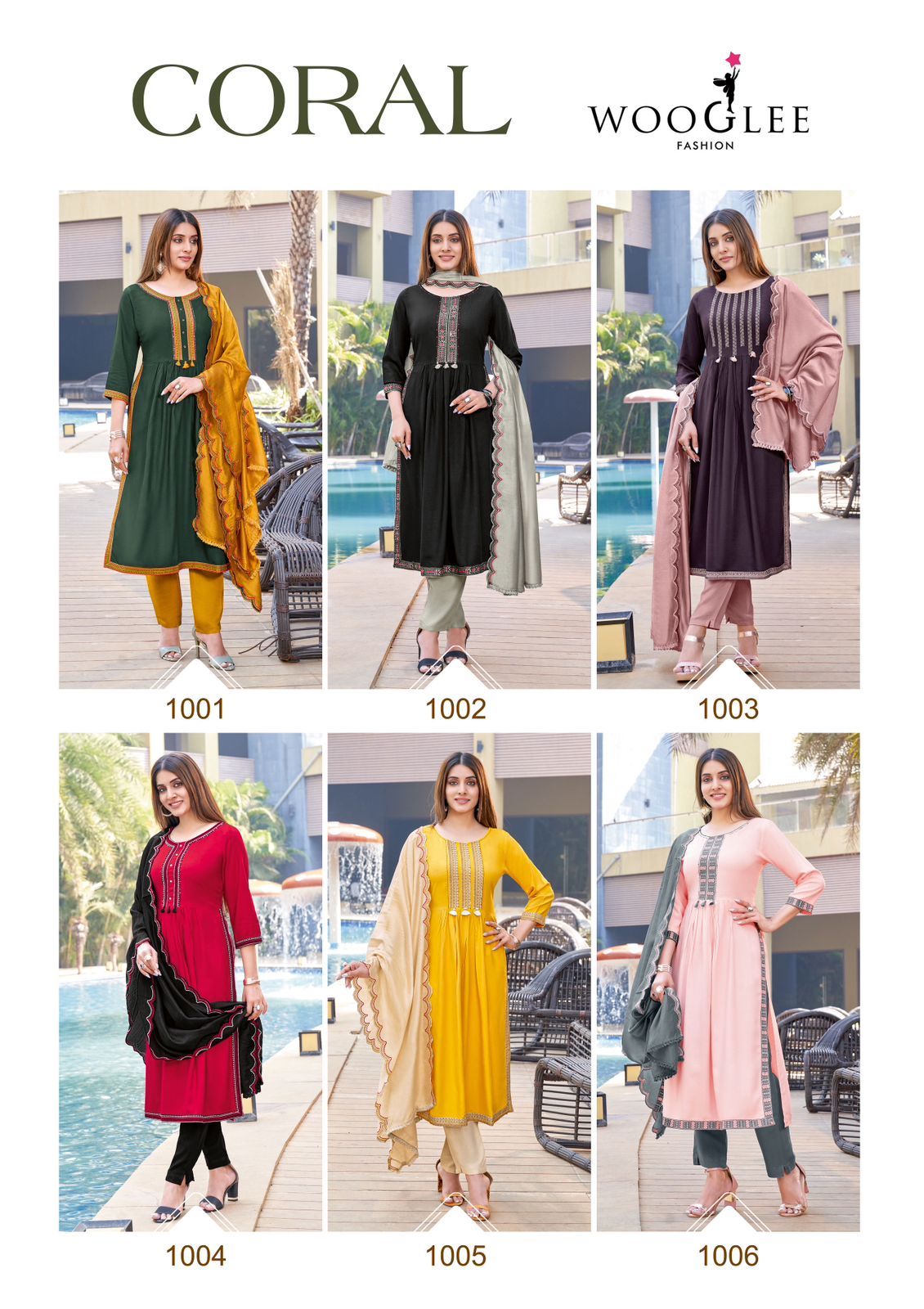Coral Wooglee Rayon Readymade Pant Style Suits Manufacturer Gujarat