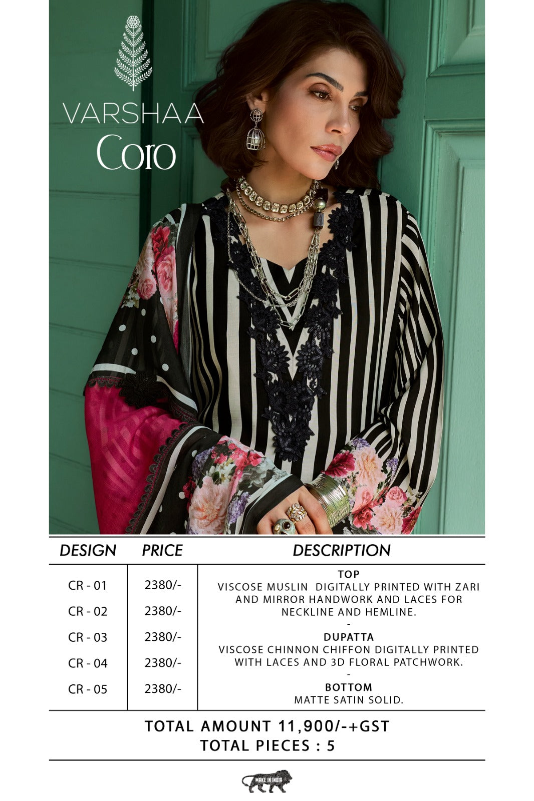 Coro Varshaa Viscose Muslin Pant Style Suits Wholesaler India
