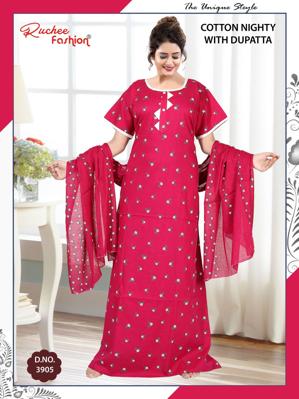 Cotton 111225 Ruchee Fashion Night Gowns With Dupatta Wholesaler Ahmedabad