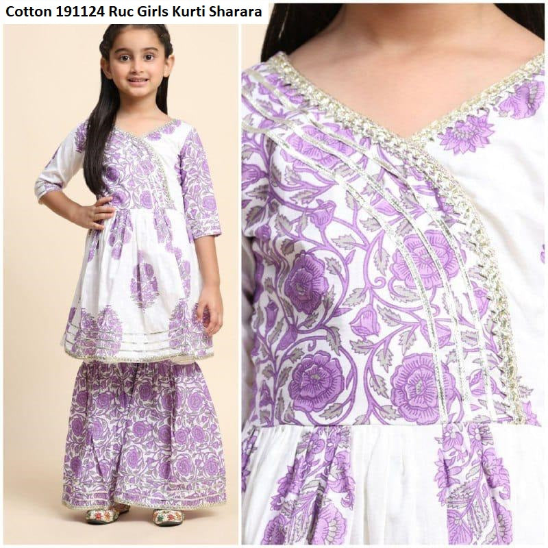 Cotton 191124 Ruc Girls Kurti Sharara Wholesale Rate