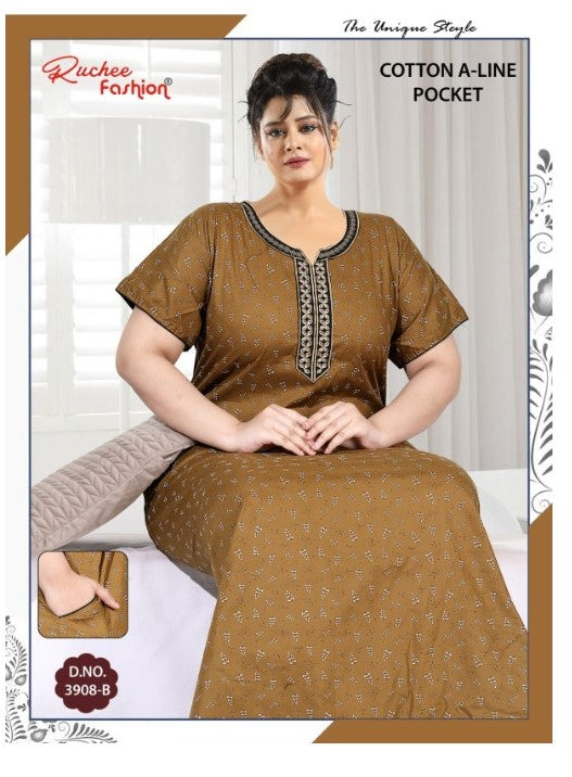 Cotton A-Line Ruchee Fashion Night Gowns Exporter