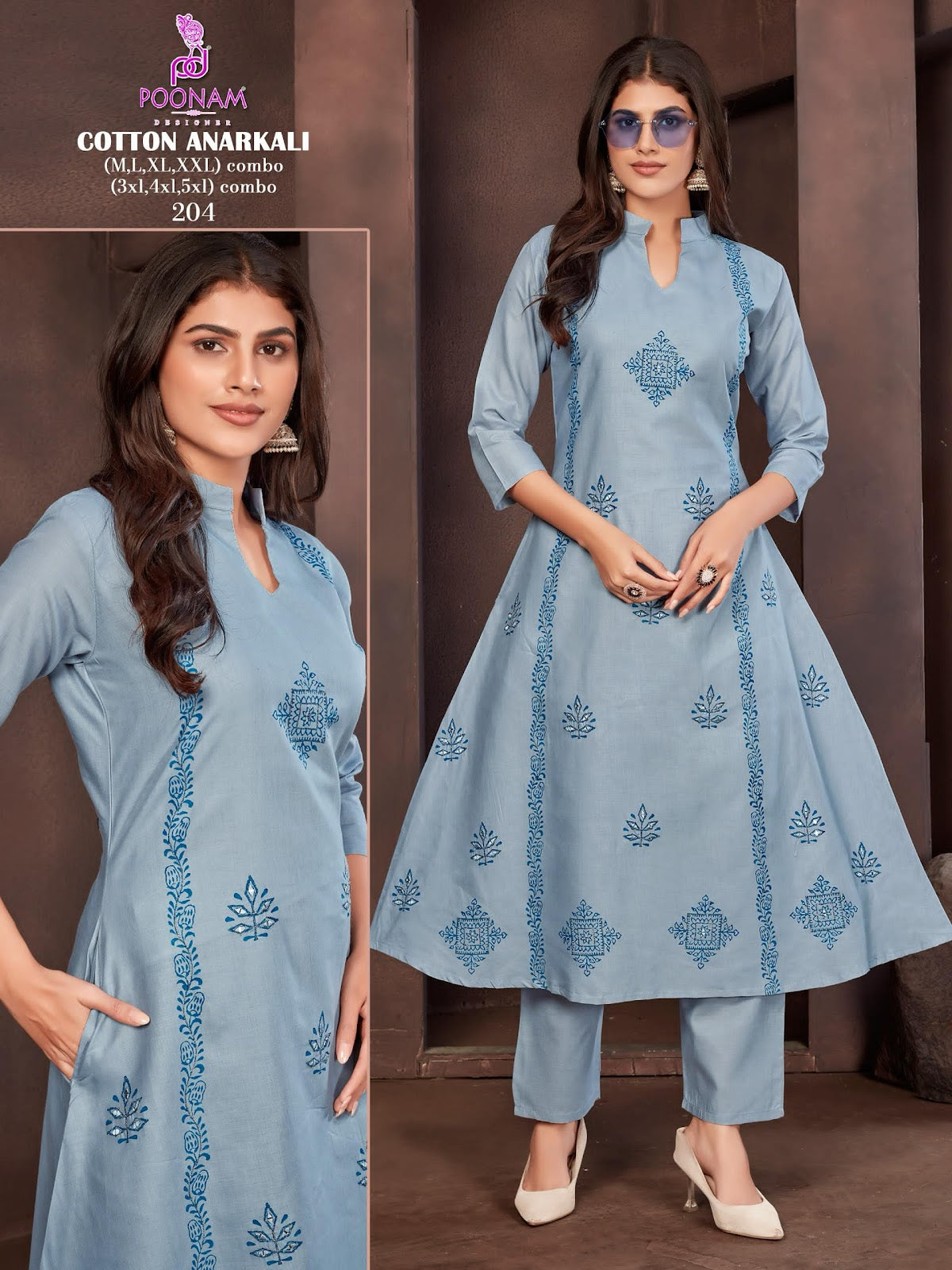 Cotton Anarkali Poonam Designer Kurti Pant Set Manufacturer
