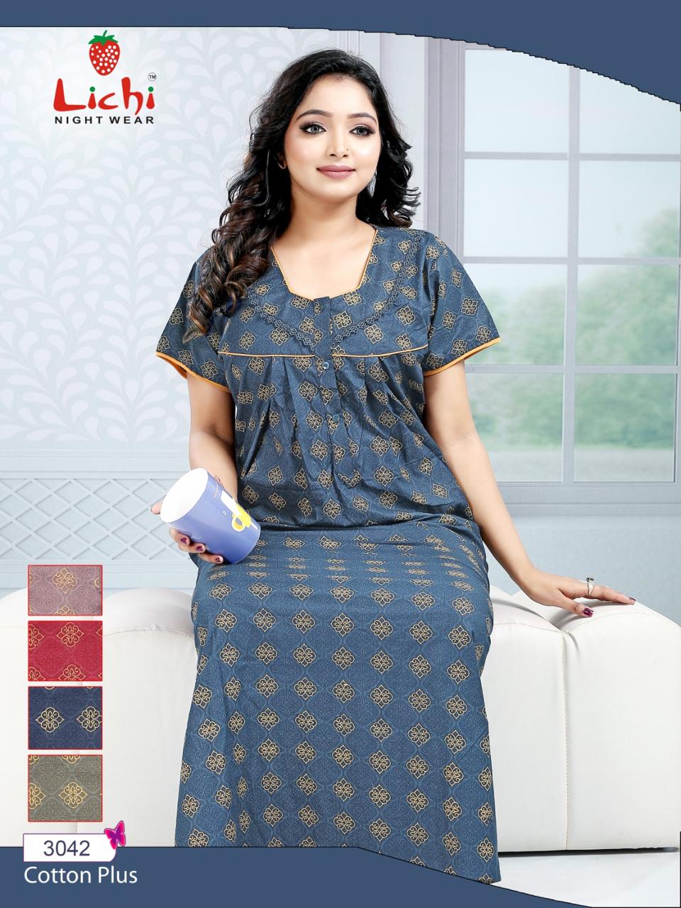 Cotton Plus 1004 Lichi Night Gowns Wholesale Price