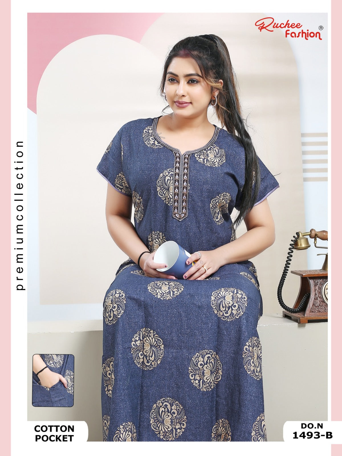Cotton Pocket 100125 Ruchee Fashion Night Gowns Exporter India
