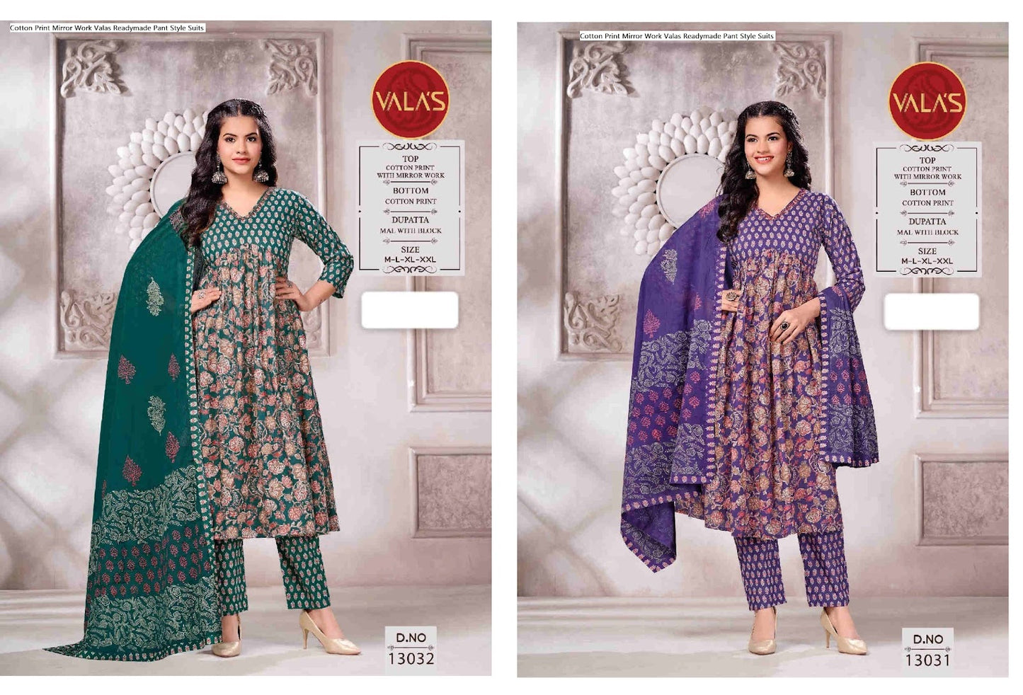 Cotton Print Mirror Work Valas Readymade Pant Style Suits Manufacturer Gujarat