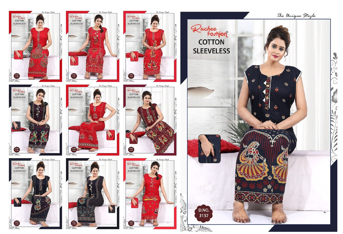 Cotton Sleeveless 1705 Ruchee Fashion Cotton Night Gowns Manufacturer