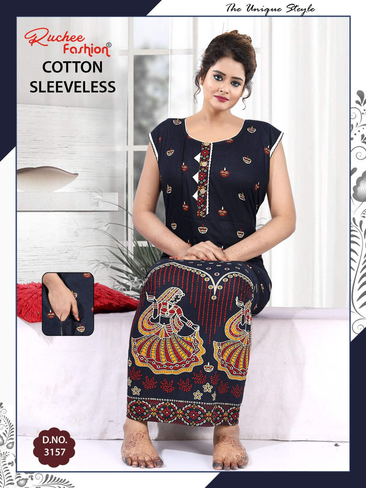 Cotton Sleeveless 1705 Ruchee Fashion Cotton Night Gowns Manufacturer