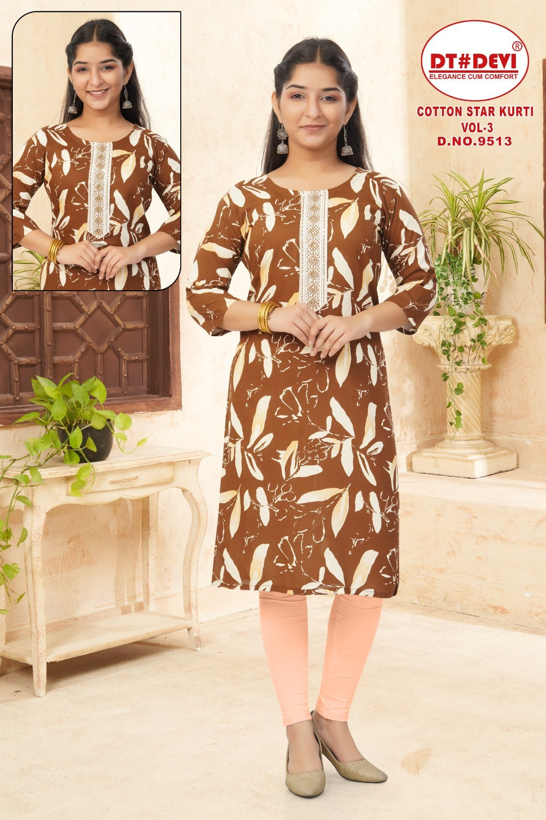 Cotton Star Vol 3 9513 Dt Devi Rayon Girls Kurti Wholesale Price