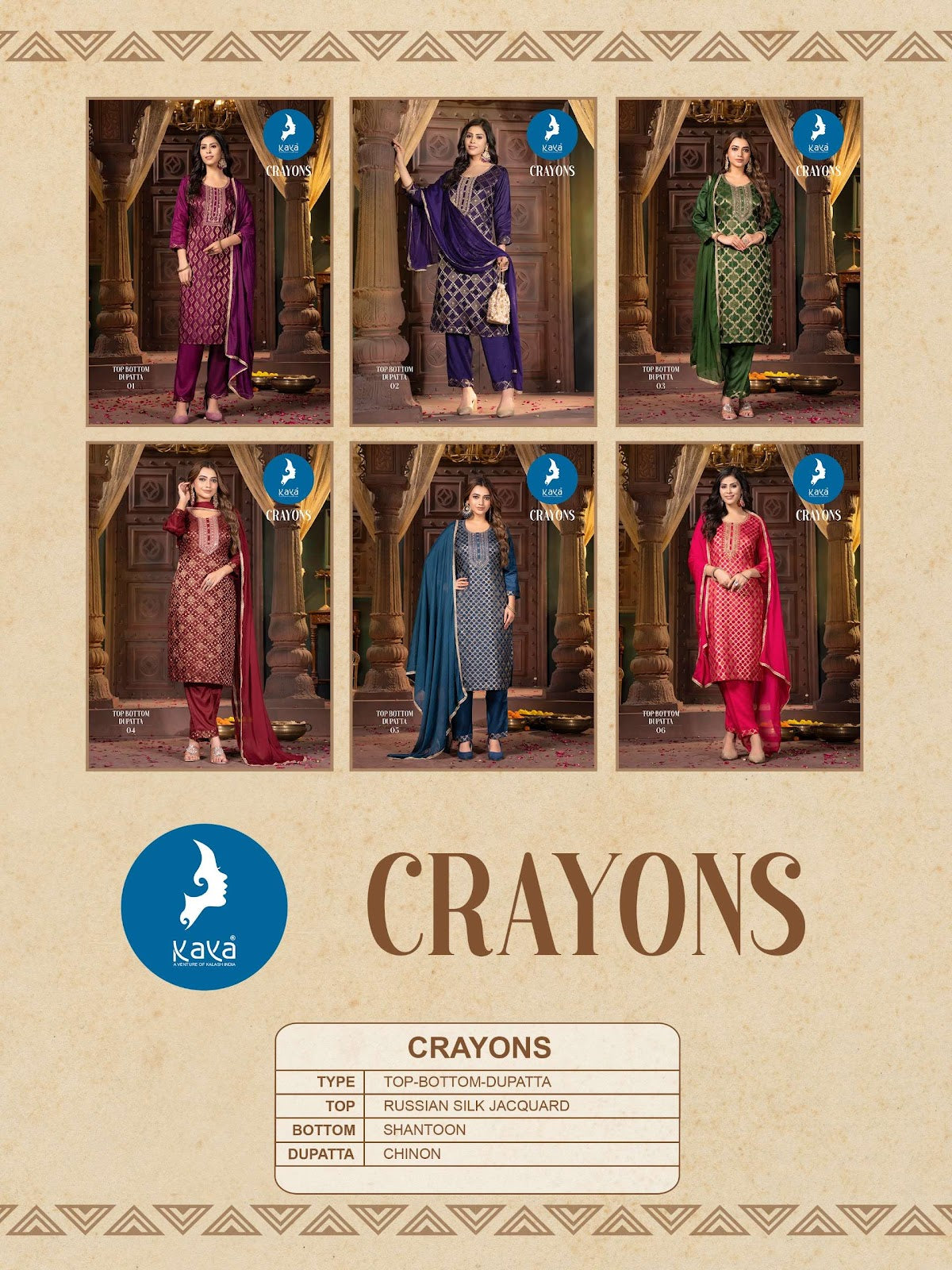 Crayons Kaya Silk Jacquard Readymade Pant Style Suits Manufacturer India