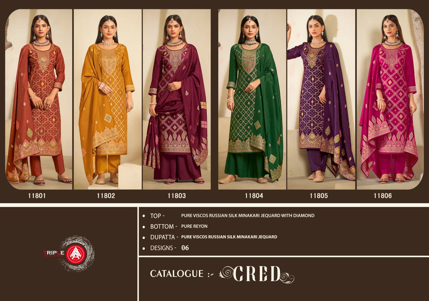 Cred Triple Aaa Viscose Silk Plazzo Style Suits Wholesaler India