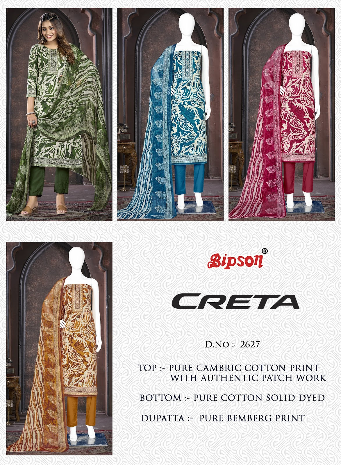 Creta 2627 Bipson Prints Cambric Cotton Pant Style Suits Wholesale Price
