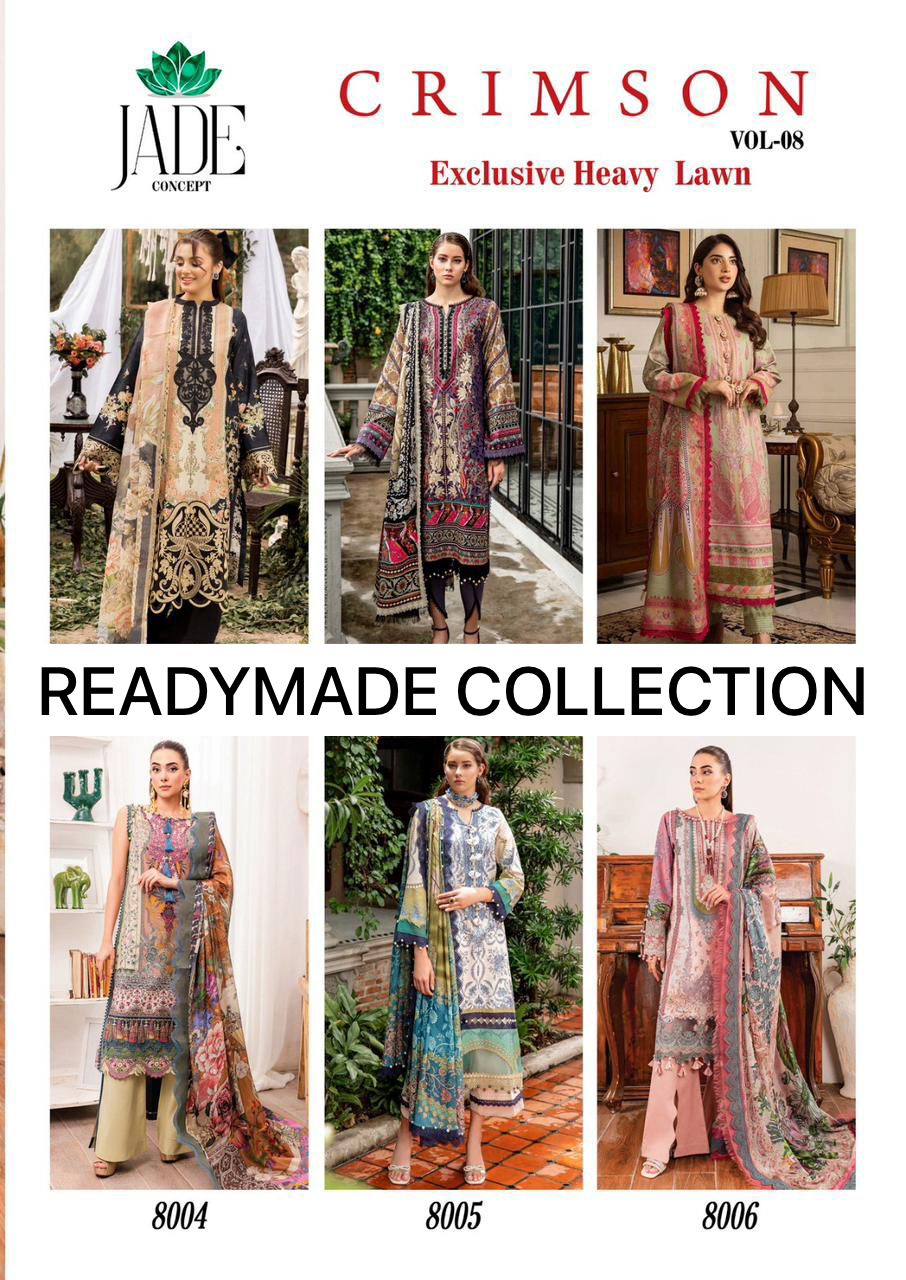 Crimson Heavy Lawn Vol 8 Jade Cotton Karachi Readymade Suits Supplier Gujarat