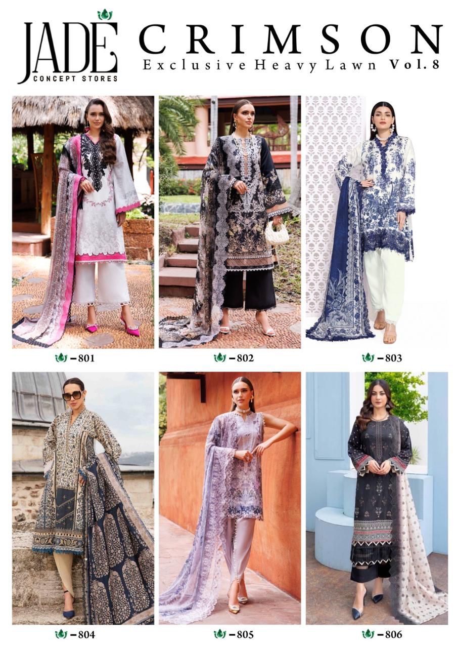 Crimson Vol 8 Exclusive Heavy Lawn Jade Karachi Salwar Suits Exporter Gujarat