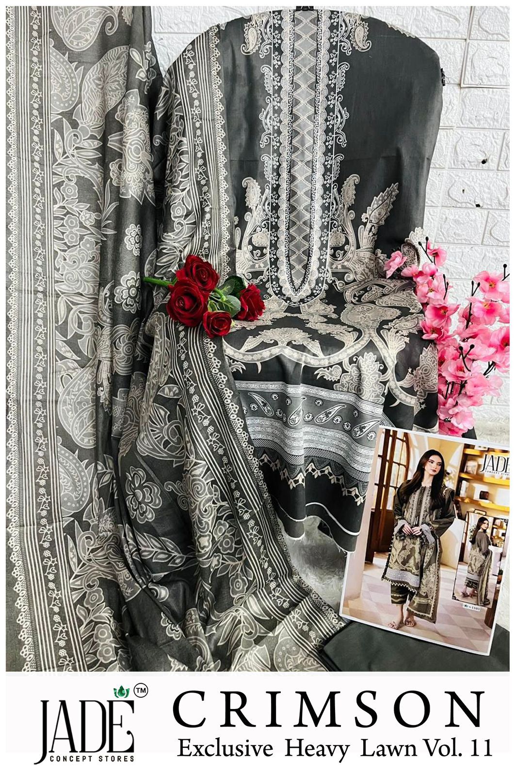 Crimson Vol 11 Exclusive Heavy Lawn Jade Karachi Salwar Suits Manufacturer Gujarat