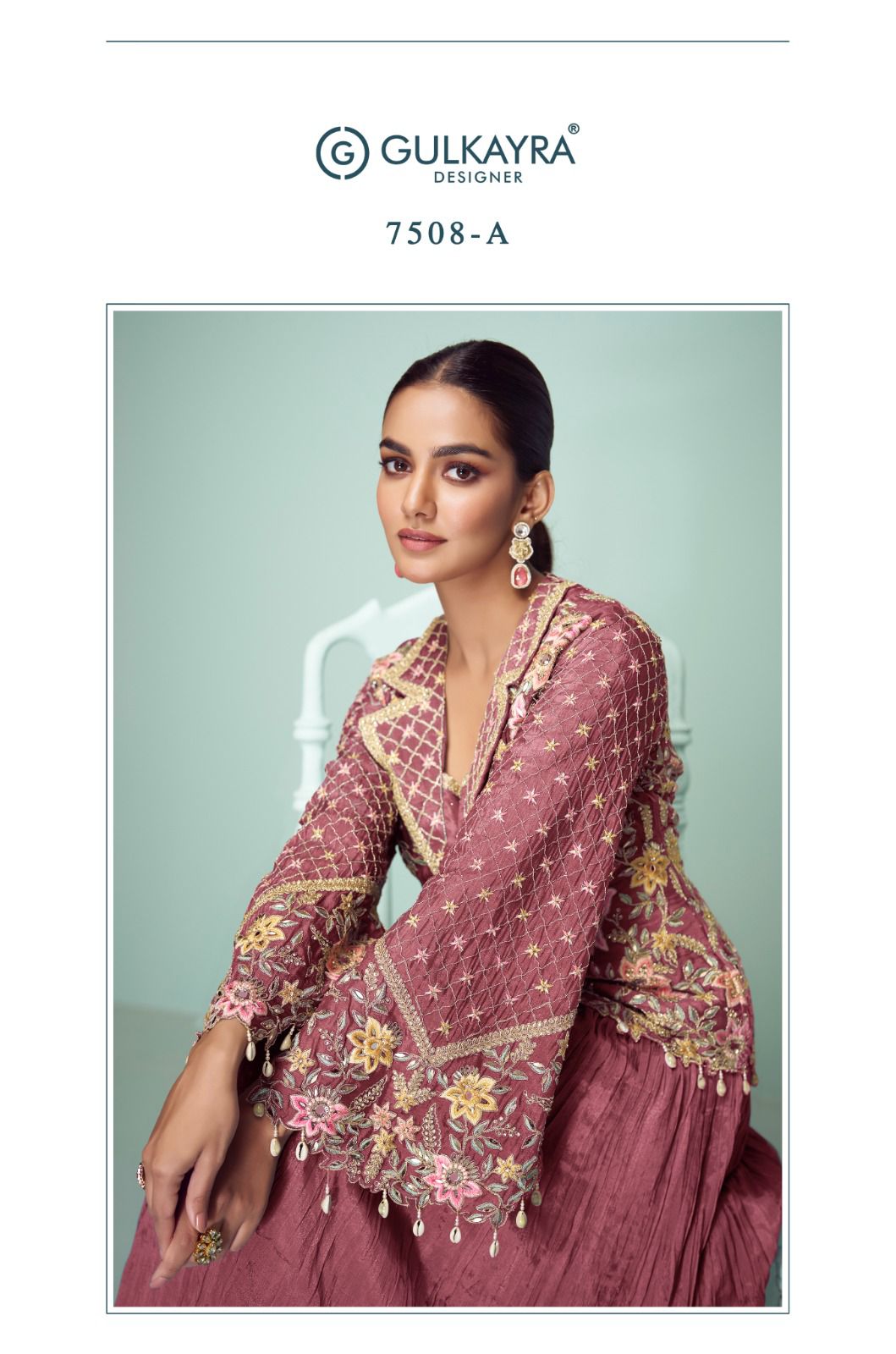 Crown Gold Gulkayra Designer Chinon Readymade Suits Supplier India