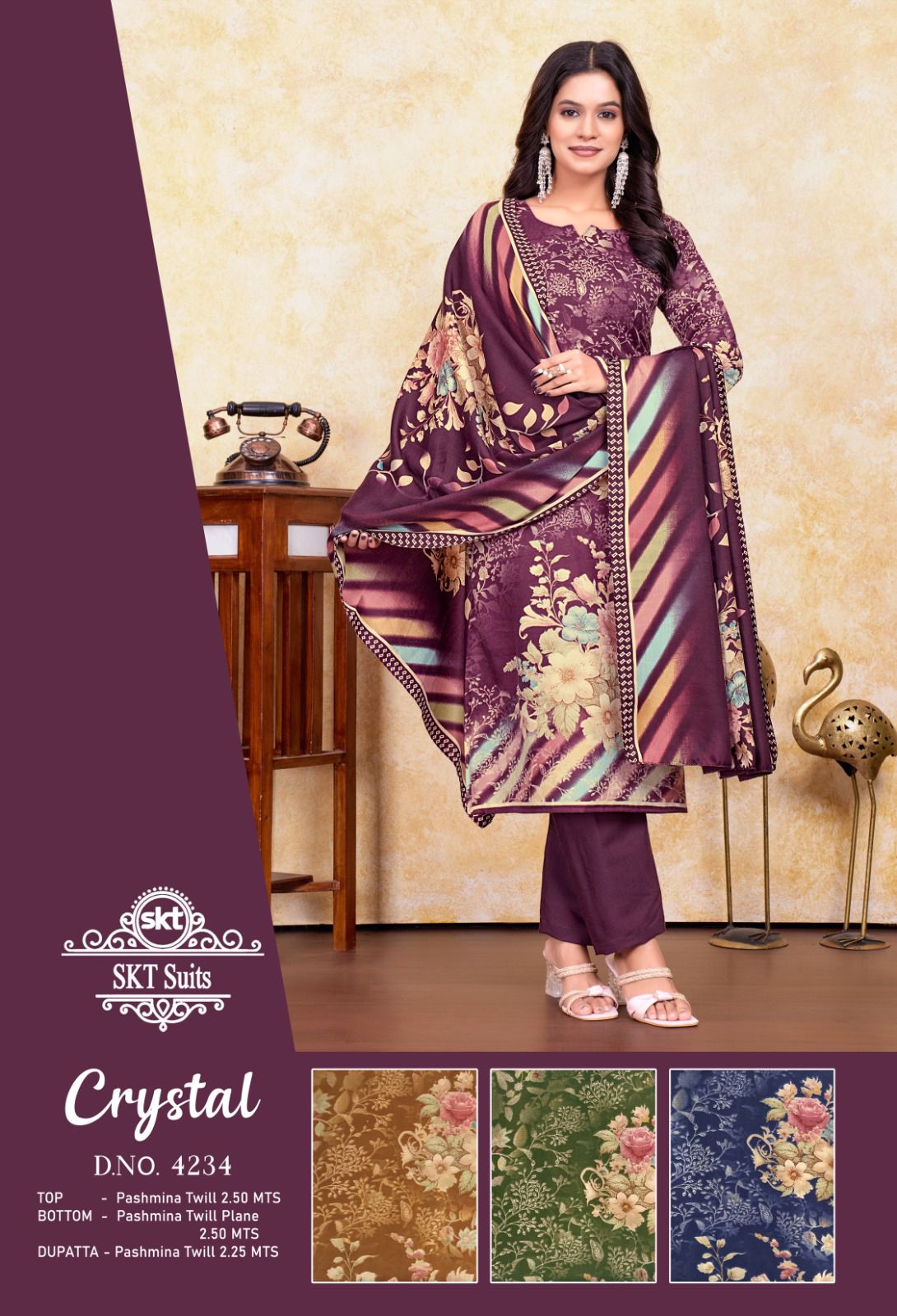 Crystal 141125 Skt Twill Pashmina Suits Wholesaler Ahmedabad