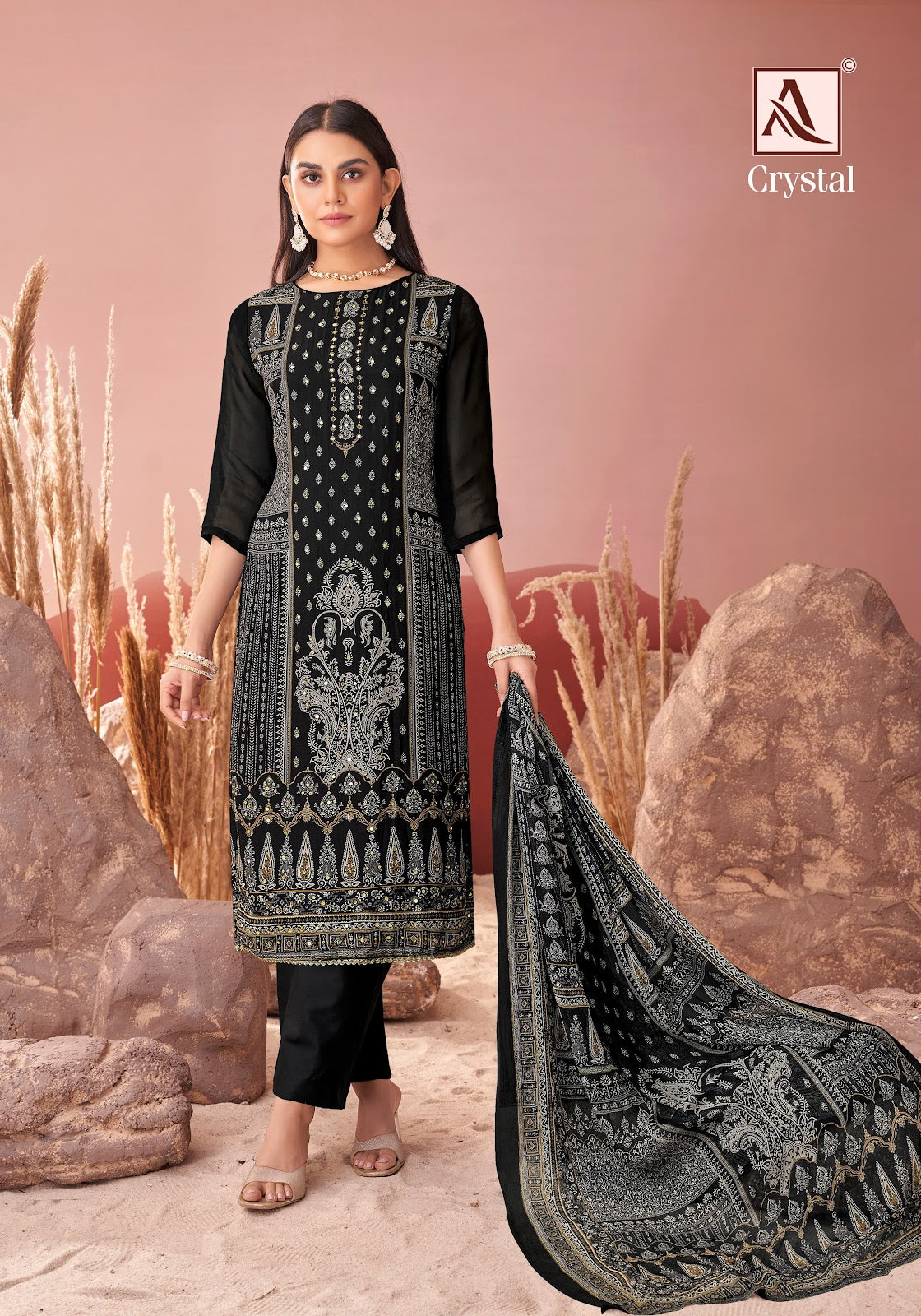 Crystal Alok Viscose Organza Karachi Salwar Suits Wholesaler