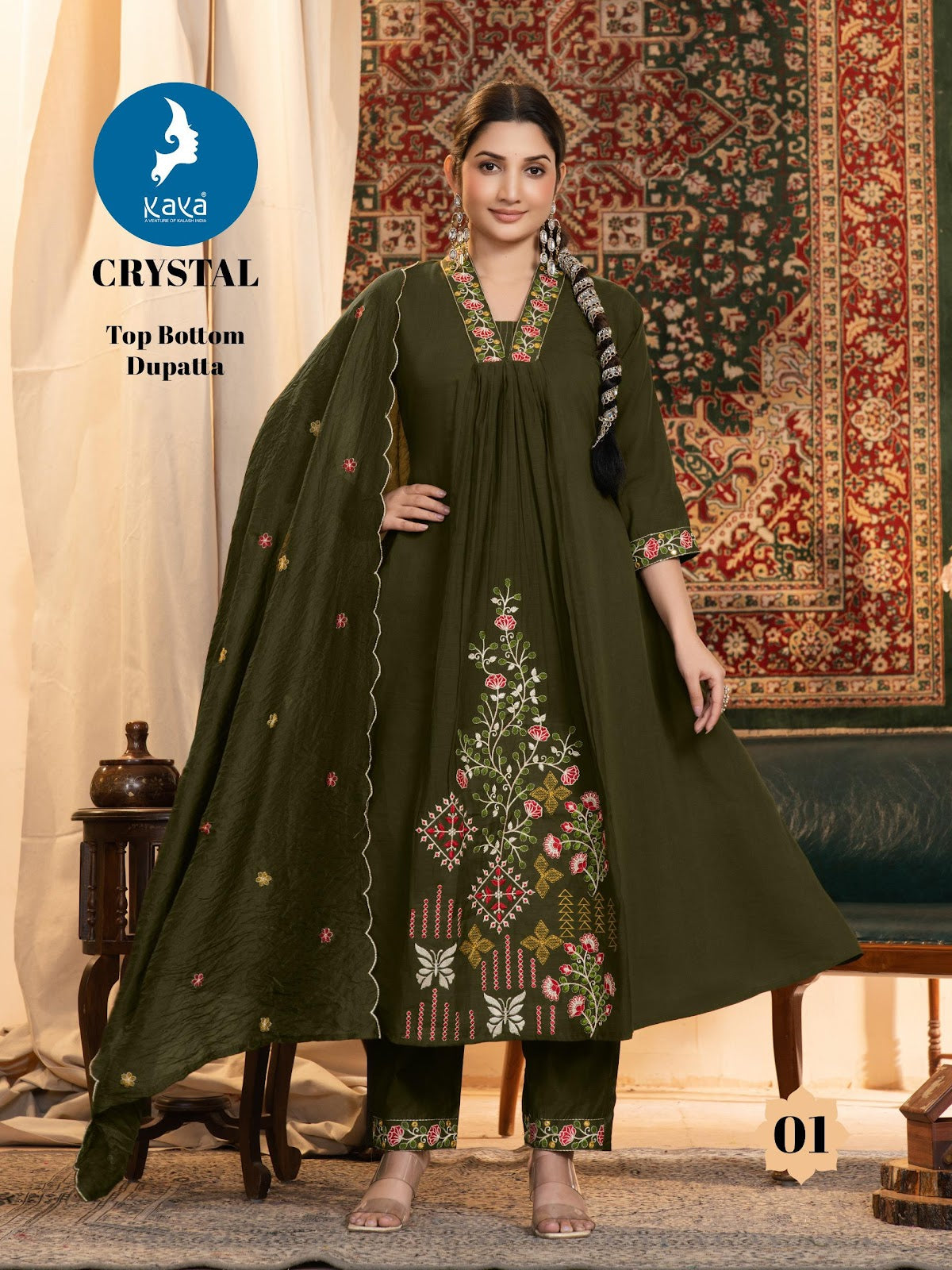 Crystal Kaya Chanderi Readymade Anarkali Suits Wholesale Rate