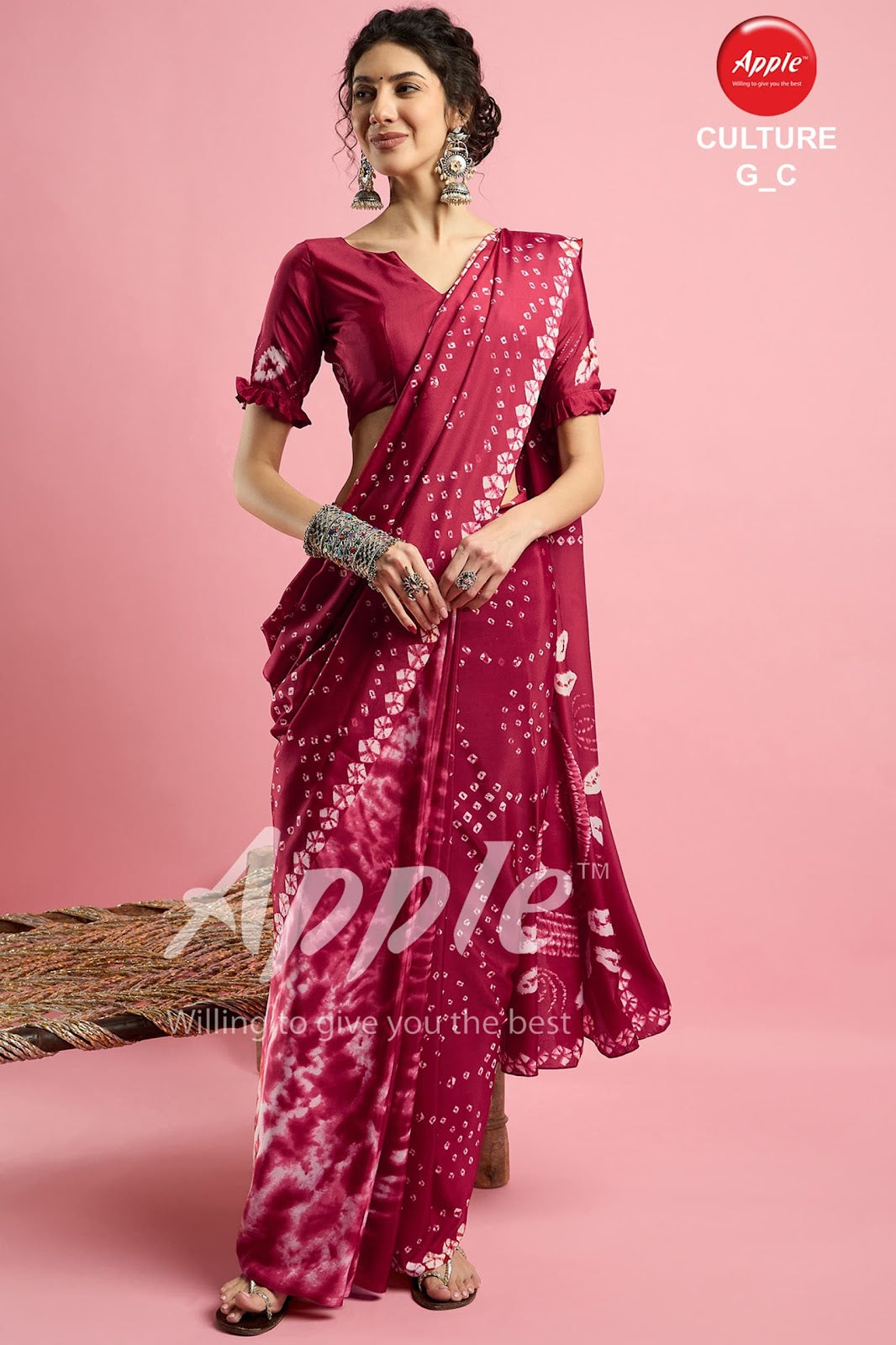 Culture G Apple Crape Sarees Wholesale Rate