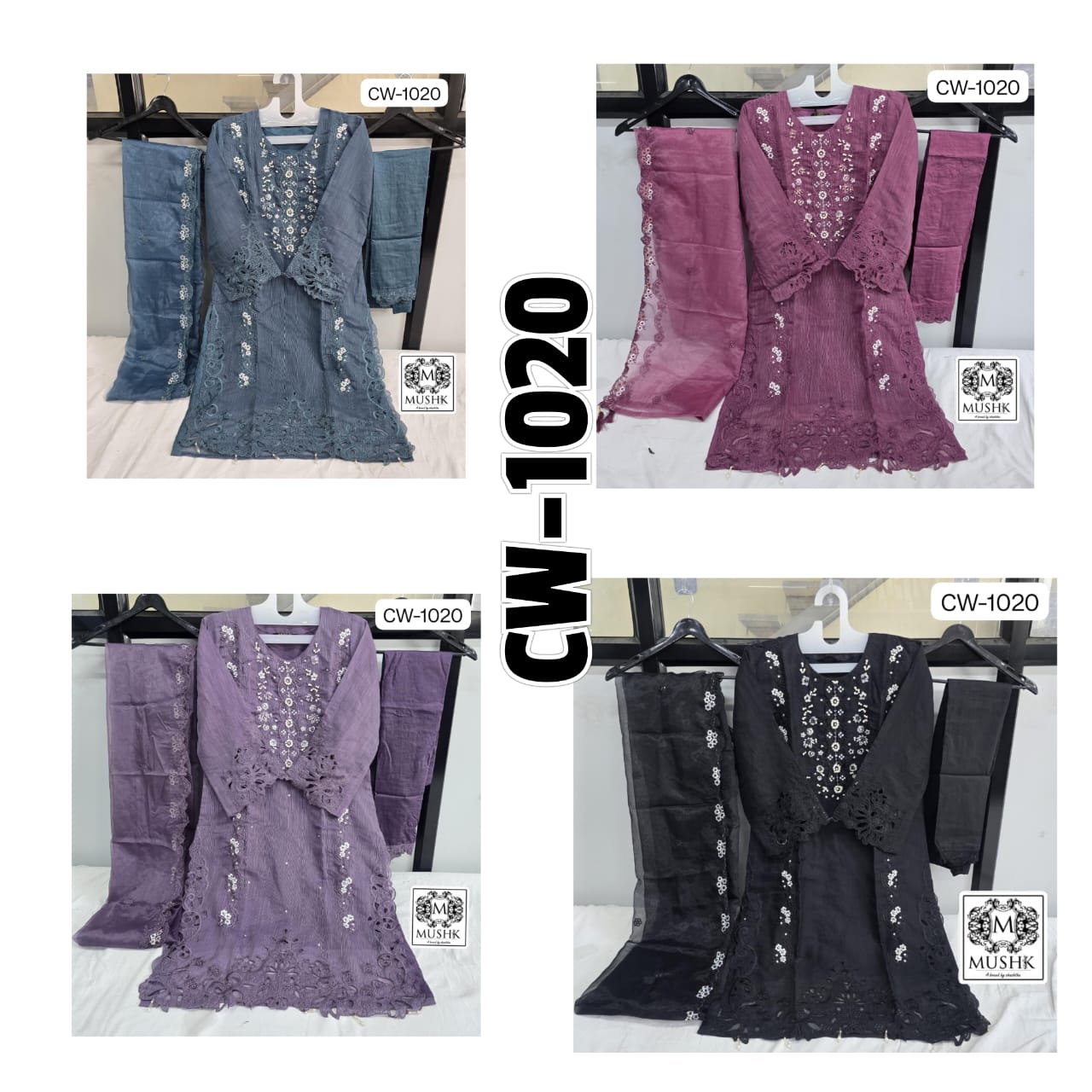 Cw 1020 Abcd Mushk Organza Pakistani Readymade Suits Manufacturer Ahmedabad