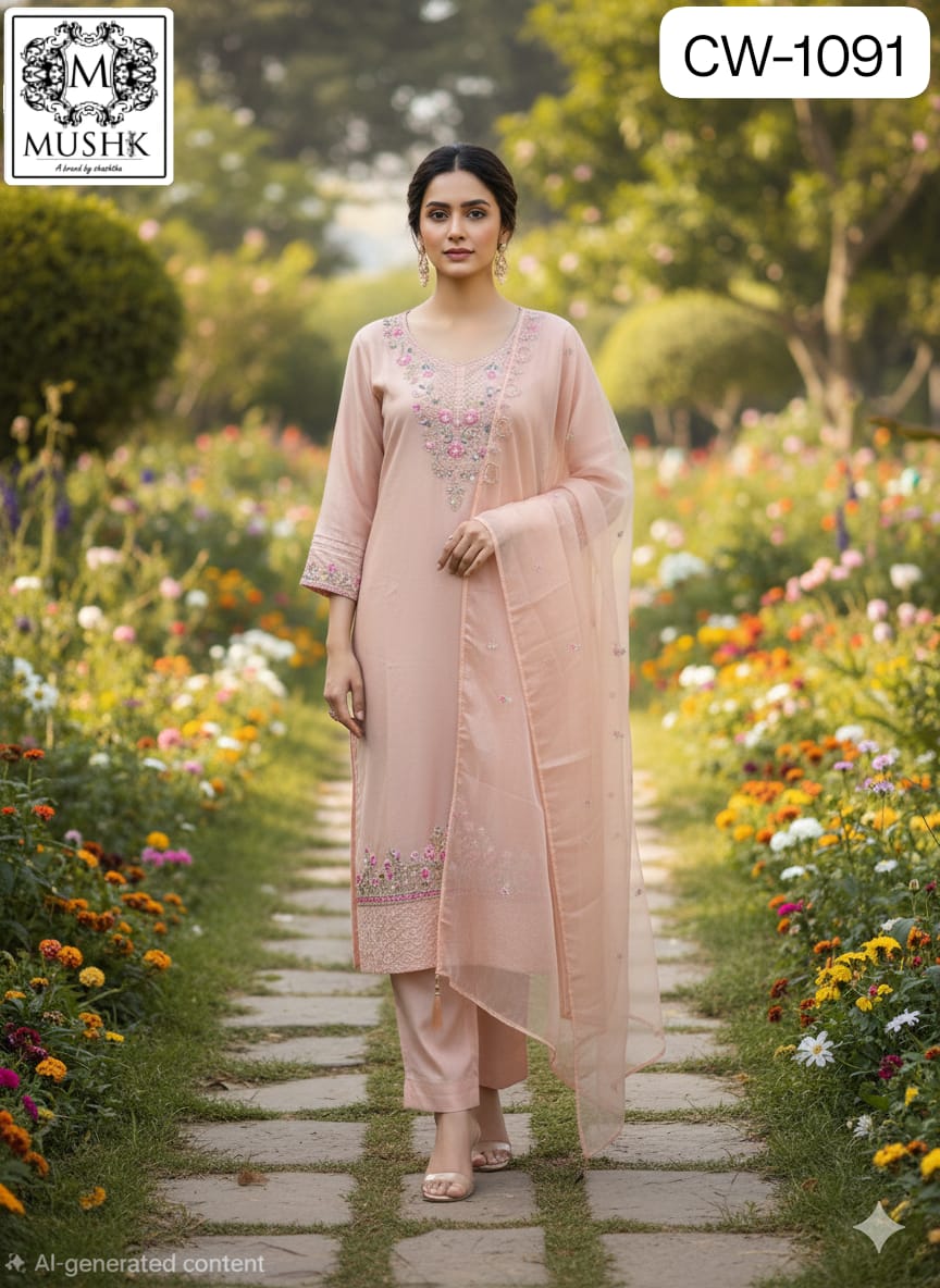 Cw 1091 Mushk Roman Silk Pakistani Readymade Suits Wholesaler Gujarat