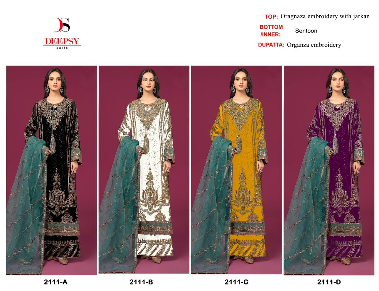 D 2111 Deepsy Organza Pakistani Salwar Suits Manufacturer Gujarat