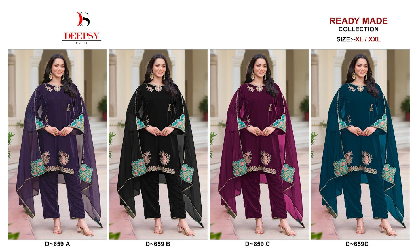 D 659 Abcd Deepsy Readymade Velvet Suits Exporter