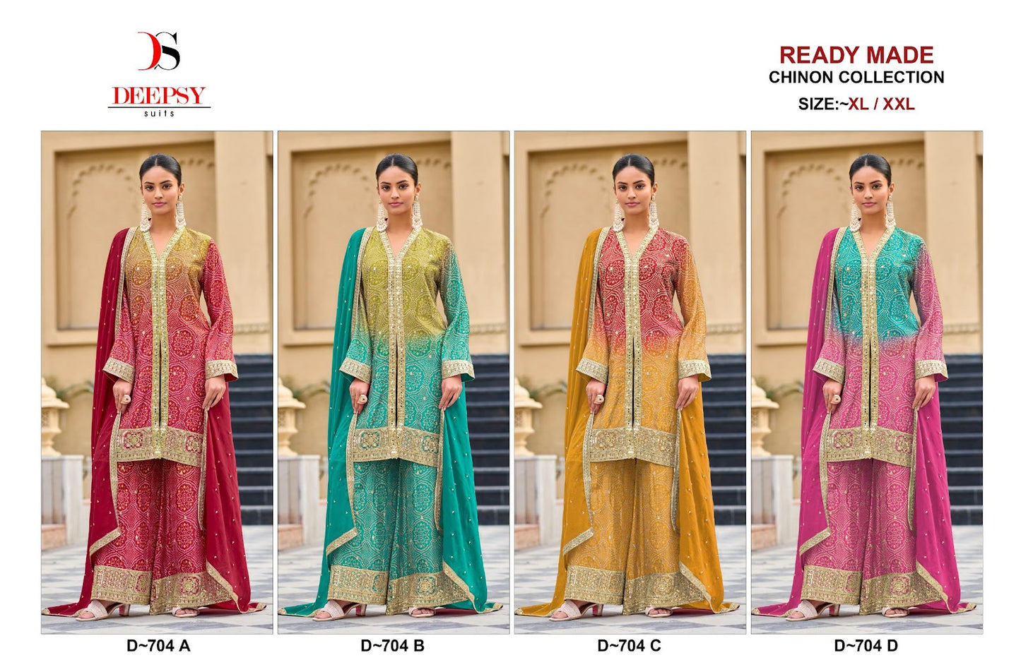 D 704 Deepsy Chinon Pakistani Readymade Suits Wholesale