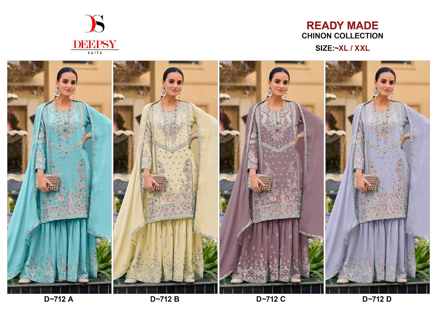D 712 Deepsy Chinon Pakistani Readymade Suits Wholesale Price