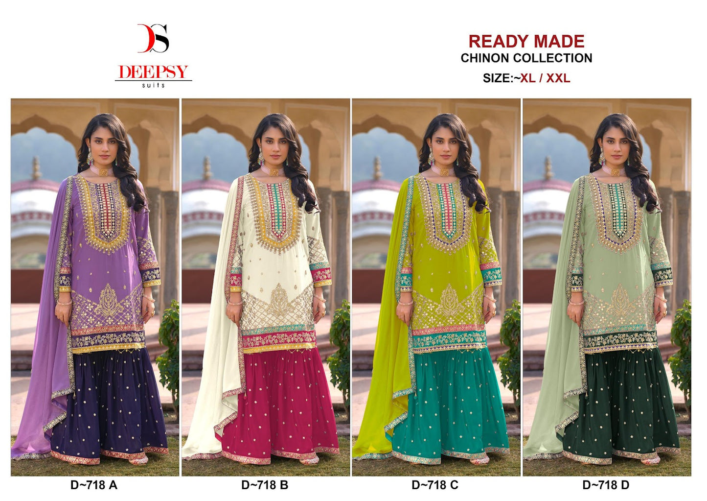 D 718 Deepsy Chinon Pakistani Readymade Suits Manufacturer
