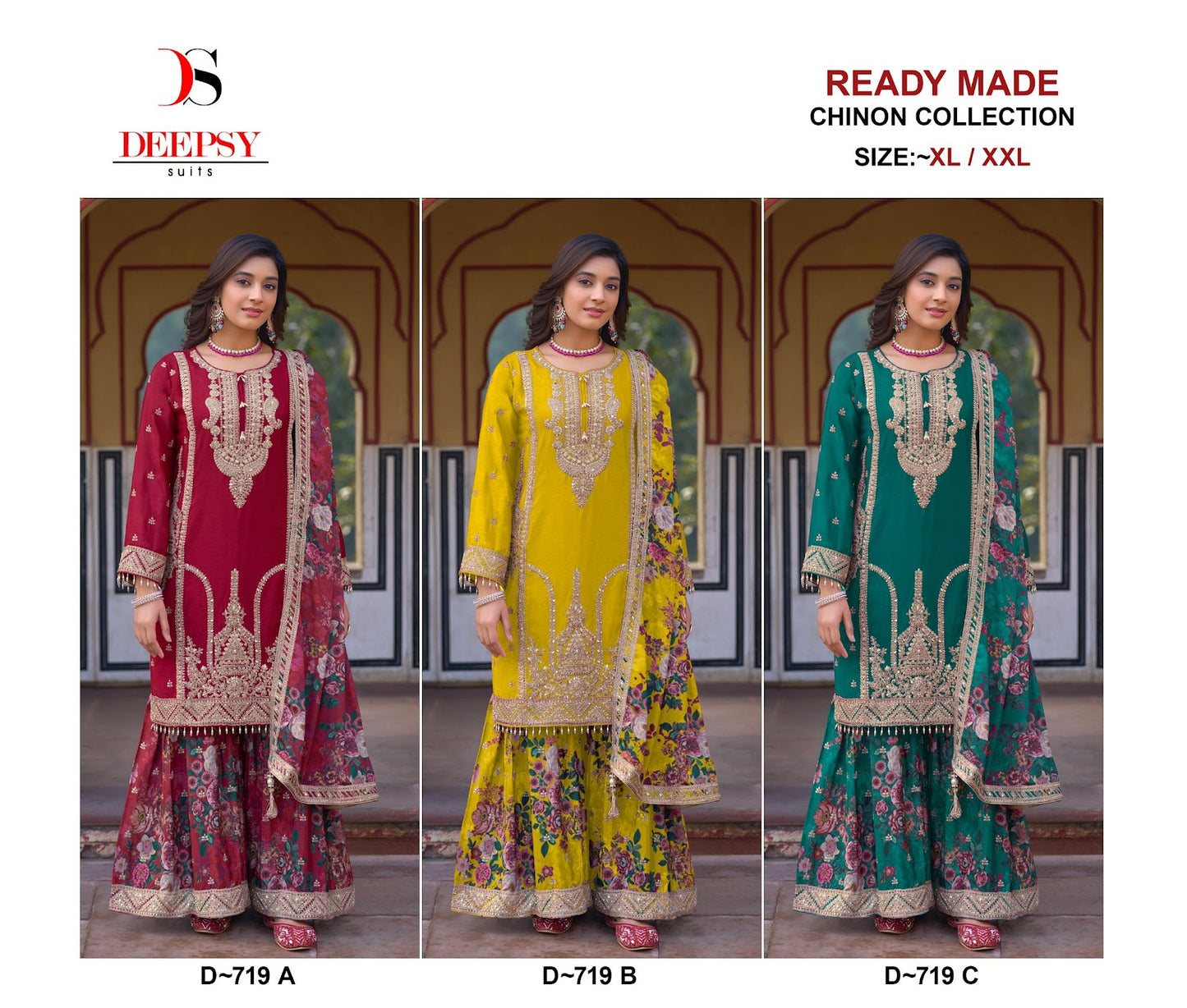 D 719 Deepsy Chinon Pakistani Readymade Suits Wholesaler