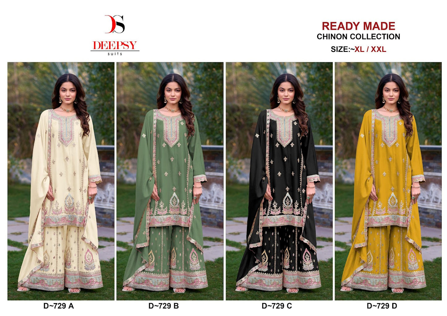 D 729 Deepsy Chinon Pakistani Readymade Suits Wholesaler