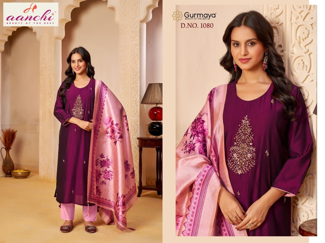 D No 1080-1081 Gurmaya Aanchi Readymade Pant Style Suits Wholesaler Ahmedabad