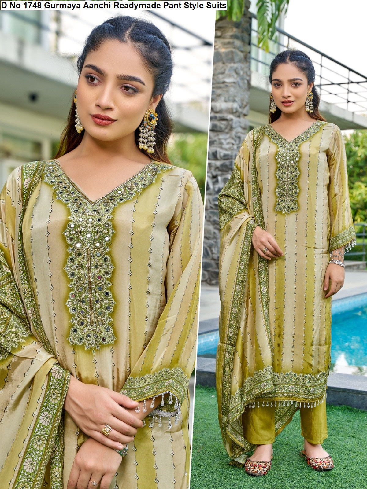 D No 1748 Gurmaya Aanchi Pure Crape Readymade Pant Style Suits Exporter