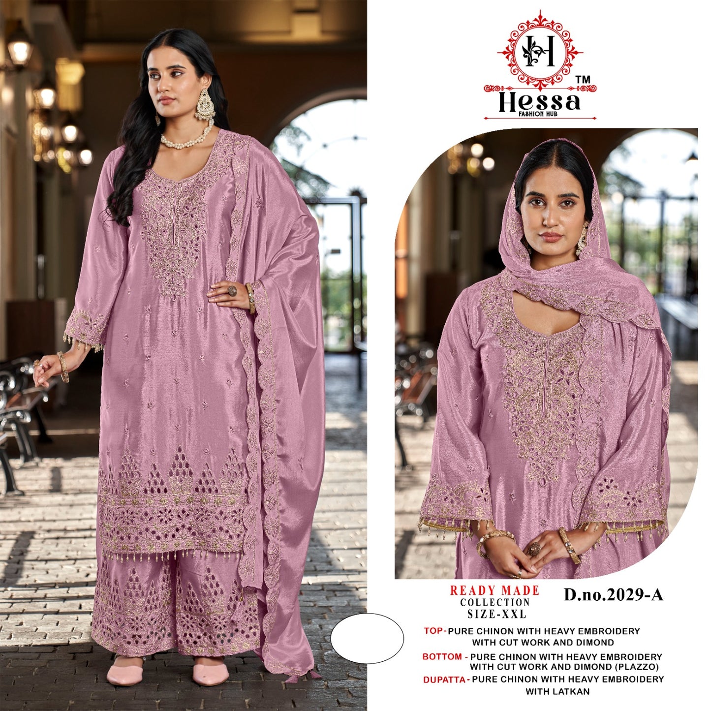 D No 2029 Hessa Pure Chinnon Pakistani Readymade Suits Wholesaler India