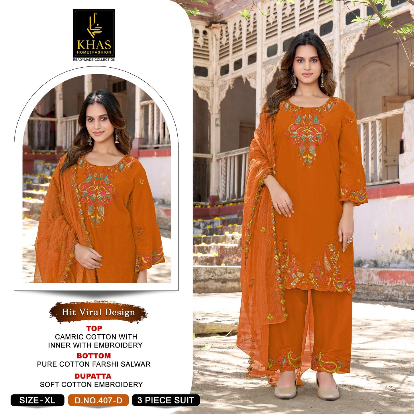 D No 407 Abcd Khas Cambric Cotton Pakistani Readymade Suits Wholesale Rate