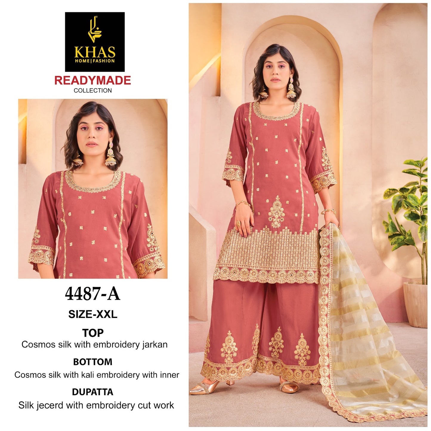 D No 4487 Khas Shimmer Silk Pakistani Readymade Suits Wholesaler India