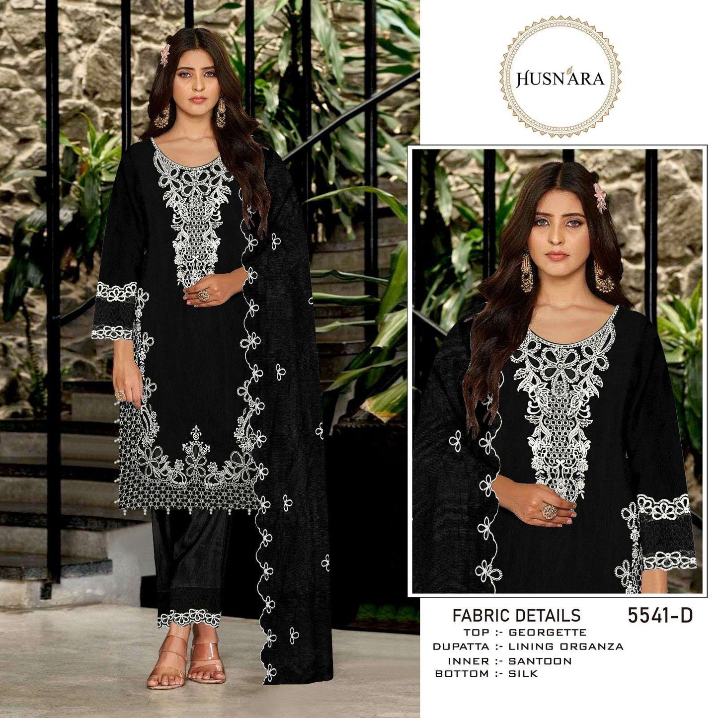 D No 5541 Husnara Georgette Pakistani Readymade Suits Wholesaler
