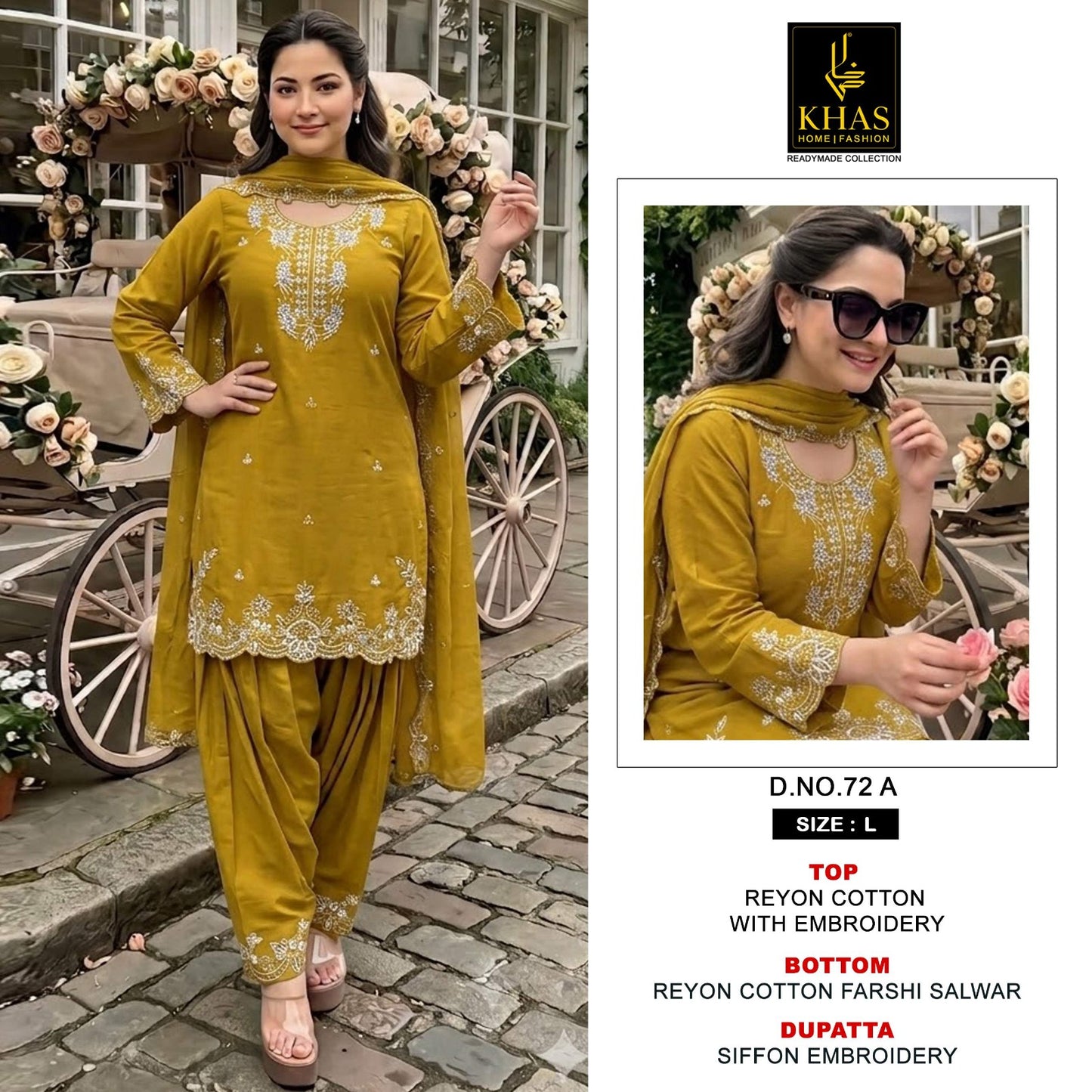 D No 72 Khas Cotton Rayon Readymade Suits Supplier