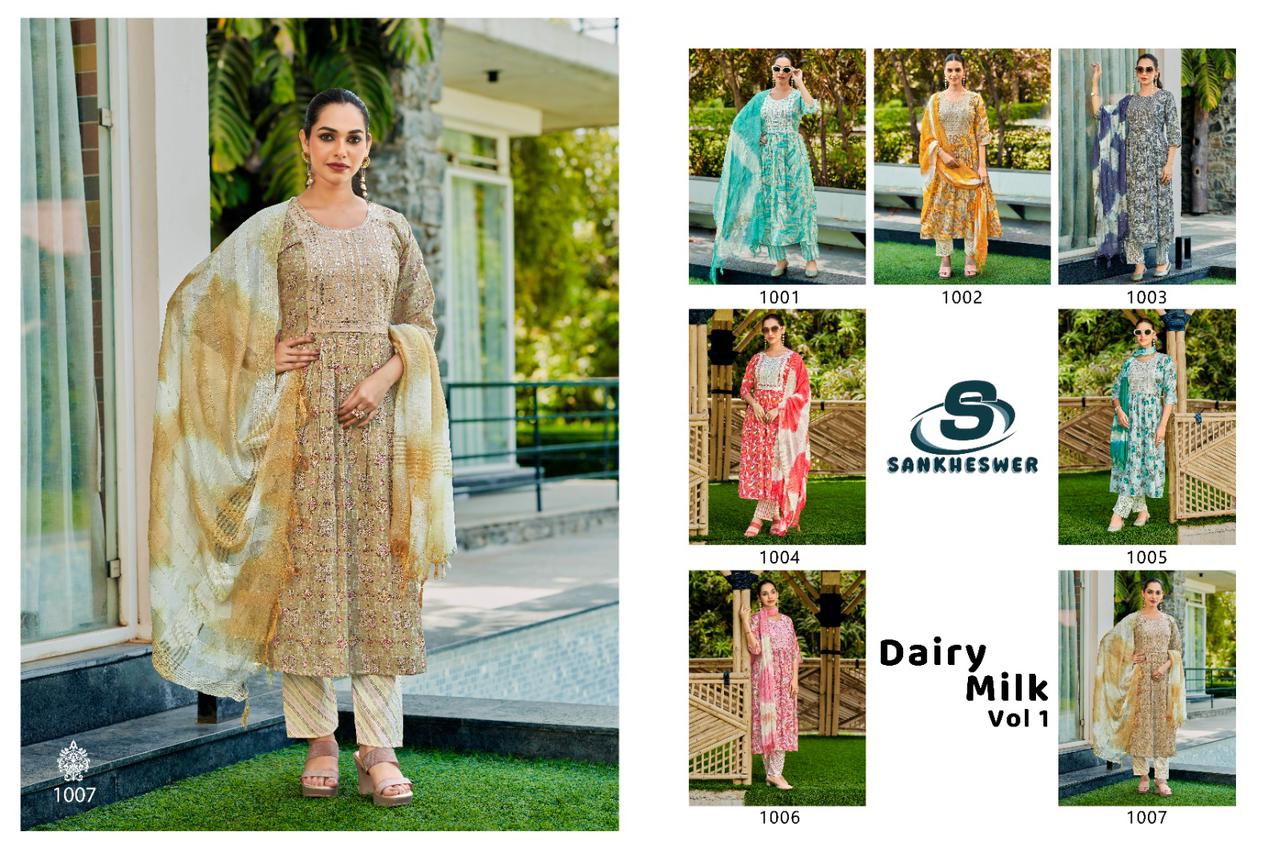 Dairy Milk Vol 1 Sankheswer Capsule Print Readymade Anarkali Suits Wholesale
