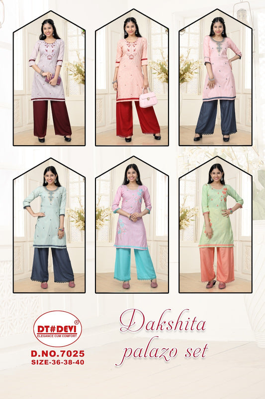 Dakshita 7025 Dt Devi Silk Kurti Plazzo Set Wholesale Price
