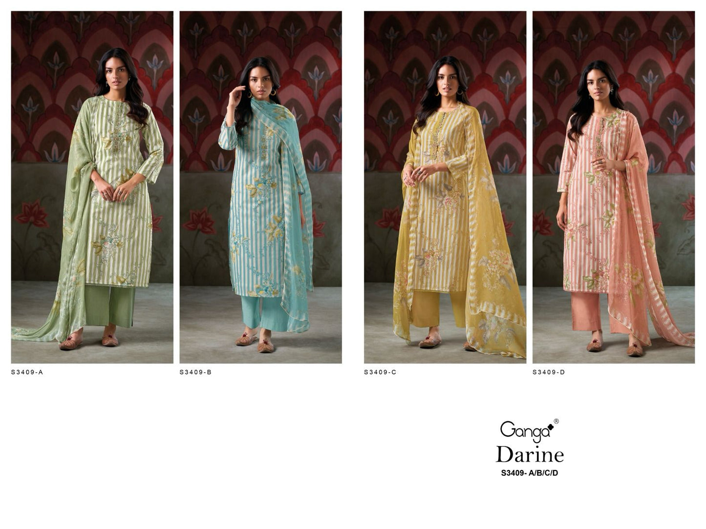 Darine 3409 Ganga Premium Cotton Plazzo Style Suits Supplier Ahmedabad